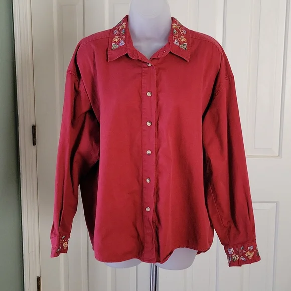 Orvis | Tops | Orvis Button Down Blouse Red Rust Color Long Sleeve Sz Xl |  Poshmark